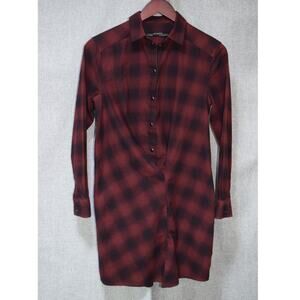 AllSaints Red Black Plaid Shirt Dress Size 4 100% Cotton
